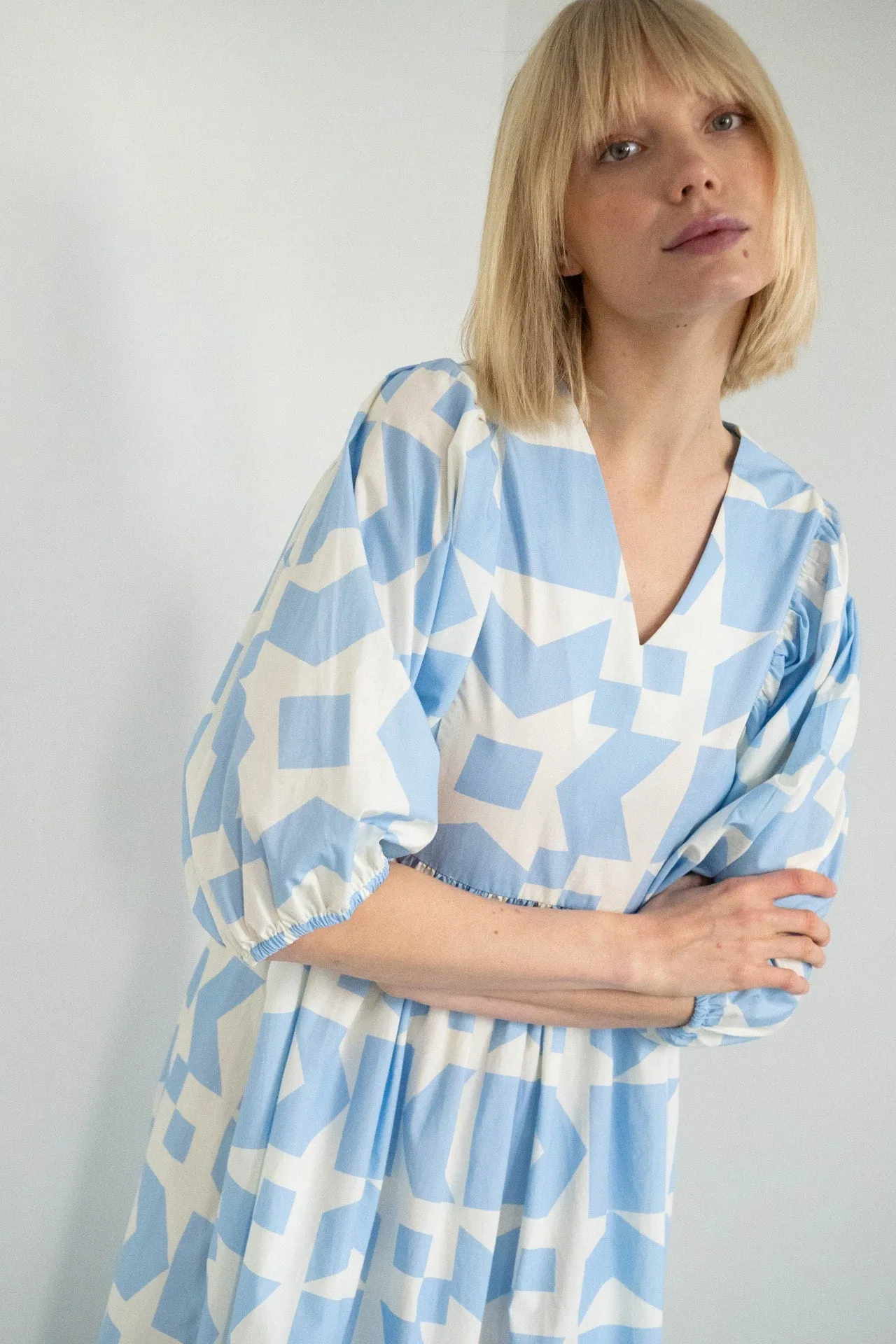 Geometric Voluminous Sleeve Dress