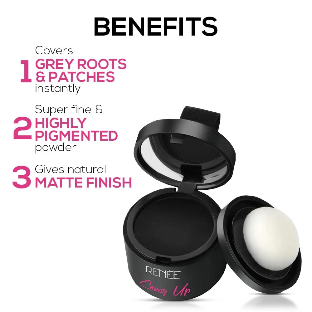 RENEE Cover-Up Hair Powder- Black, Cover Grey Roots & Bald Spots Instantly, Highly Pigmented, Fuller and Denser, Long-Lasting & Matte Finish, Flawless Application, 4gm