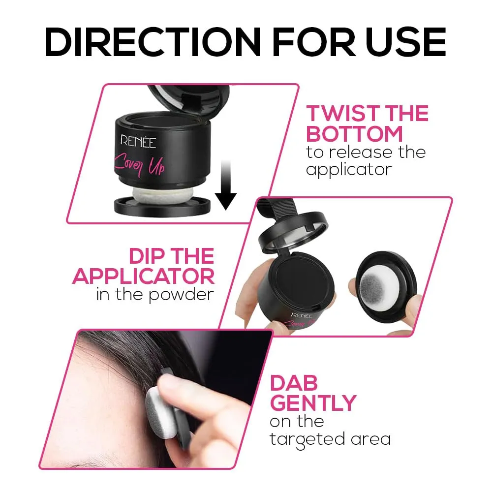 RENEE Cover-Up Hair Powder- Black, Cover Grey Roots & Bald Spots Instantly, Highly Pigmented, Fuller and Denser, Long-Lasting & Matte Finish, Flawless Application, 4gm