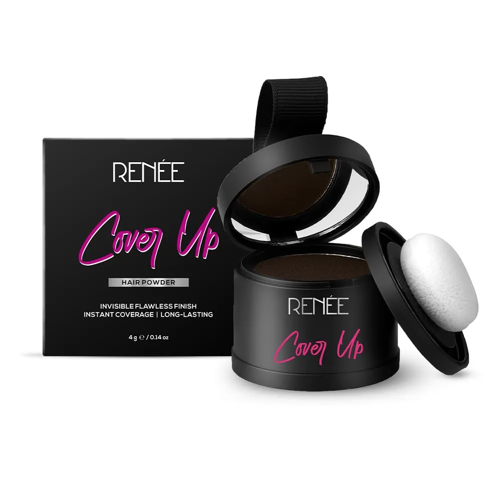 RENEE Cover-Up Hair Powder- Brown, Cover Grey Roots & Bald Spots Instantly, Highly Pigmented, Fuller and Denser, Long-Lasting & Matte Finish, Flawless Application, 4gm