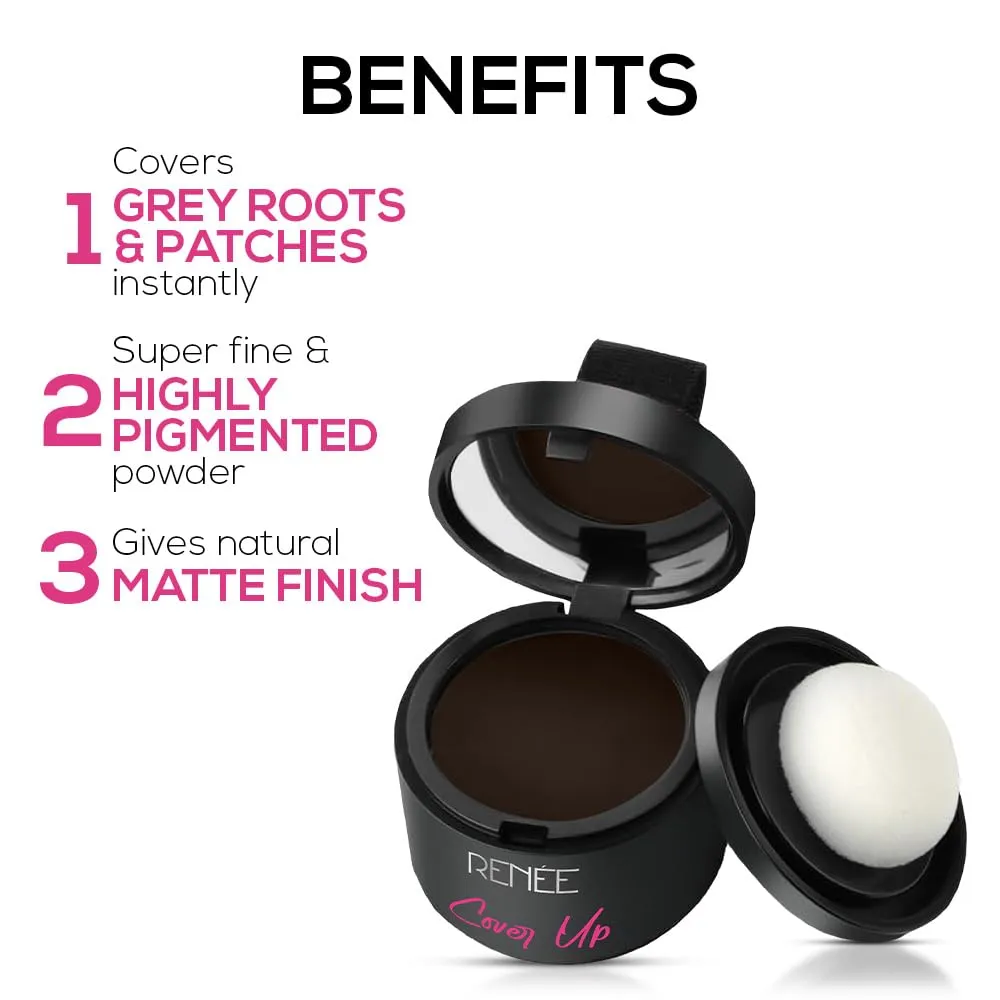 RENEE Cover-Up Hair Powder- Brown, Cover Grey Roots & Bald Spots Instantly, Highly Pigmented, Fuller and Denser, Long-Lasting & Matte Finish, Flawless Application, 4gm