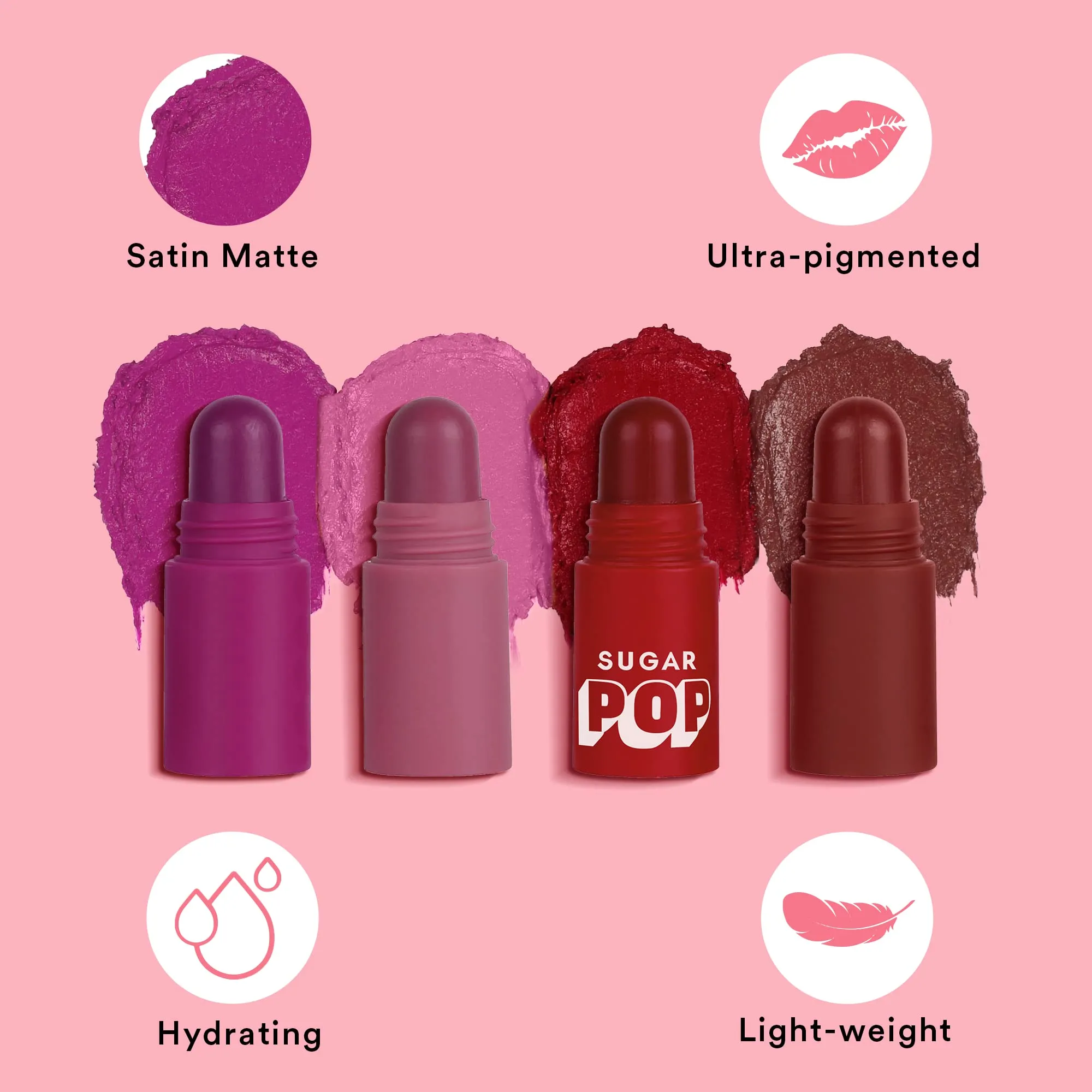 SUGAR POP 4 In 1 Lip Twist - 01 & Longwear Matte Compact 02 Beige For Fair To Medium Skin Tone Combo